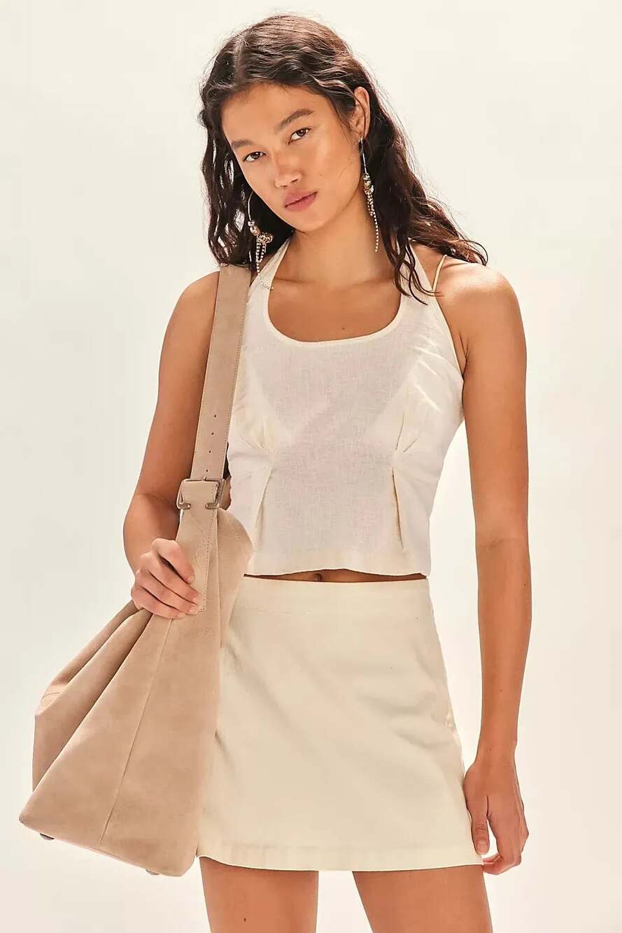 NEW Free People Linen Blend Tie-Back Halter Crop Top